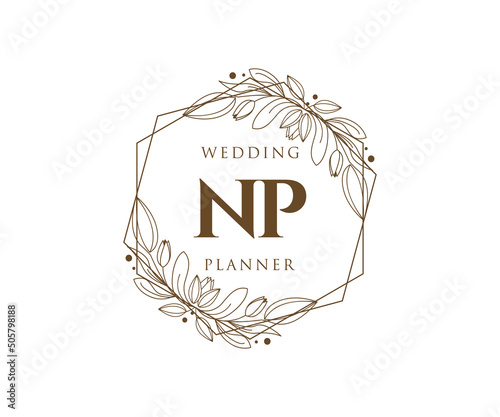 NP Initials letter Wedding monogram logos collection, hand drawn modern minimalistic and floral templates for Invitation cards, Save the Date, elegant identity for restaurant, boutique, cafe in vector