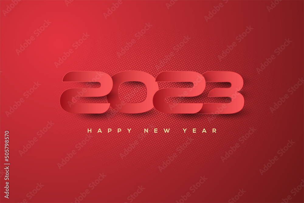 Happy new year 2023 with paper cut red numbers