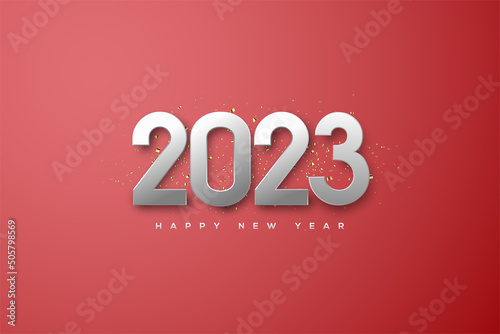 Happy new year 2023 with 3d silver numbers