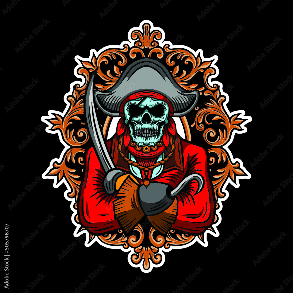 Hand Drawn Skull Pirates Vector Illustration