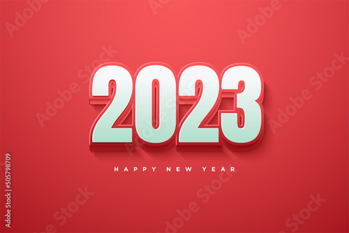 Happy new year 2023 with realistic 3d red numbers