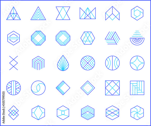 Simple Set of geometric Related Vector Line Icons. Contains such Icons as diamond, octagon, Triangle, circle, hexagon, abstract, cube, linear symbols and more.