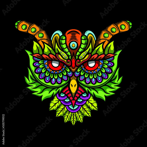 Hand Drawn Vector Art Coloring Owl Head