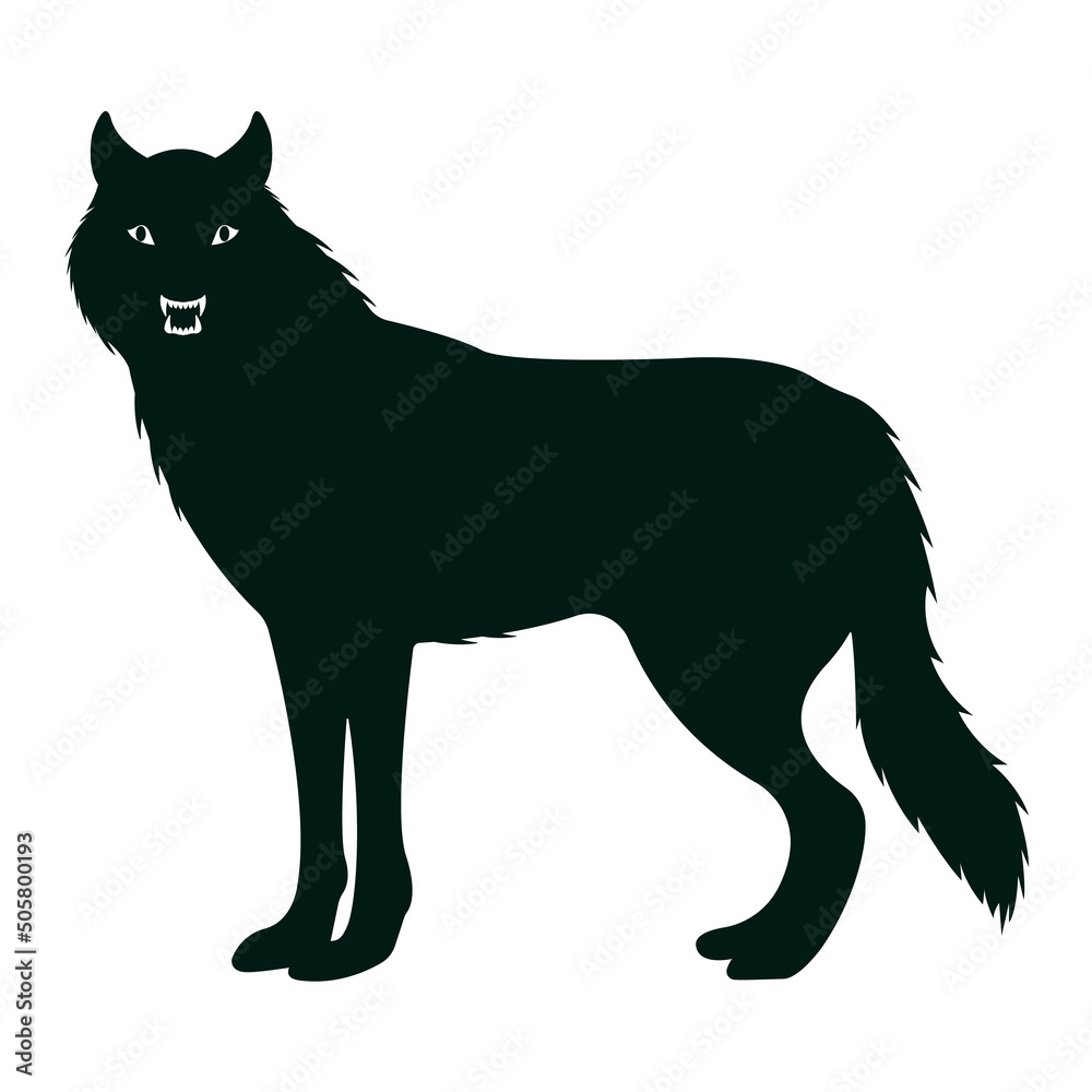 wolf silhouette side view isolated white background