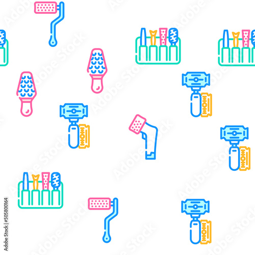 Callus Remover Tool Vector Seamless Pattern Color Line Illustration