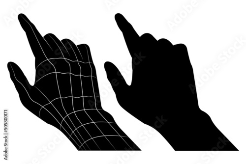 silhouette of hand pressing with finger isolated white background