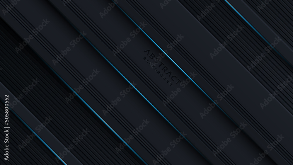Obraz premium Abstract black background with diagonal blue light lines