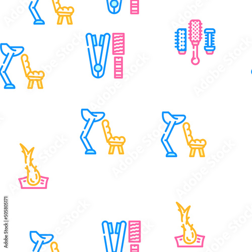 Healthy Hair Treatment Vector Seamless Pattern Color Line Illustration