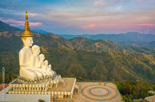Aerial view of Wat Phrathat Pha Sorn Kaew, white buddha temple in Phetchabun, Thailand photo