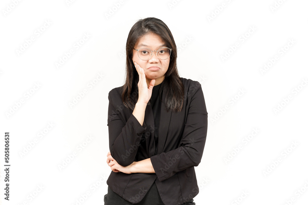 Boring Gesture Of Beautiful Asian Woman Wearing Black Blazer Isolated On White Background Boring Gesture Of Beautiful Asian Woman Wearing Black Blazer Isolated On White Background