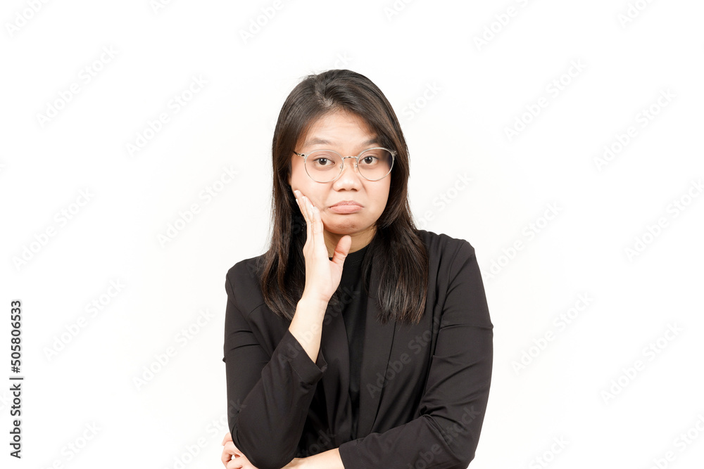 Boring Gesture Of Beautiful Asian Woman Wearing Black Blazer Isolated On White Background Boring Gesture Of Beautiful Asian Woman Wearing Black Blazer Isolated On White Background