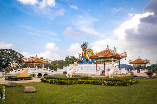 Golden dancing Dragon in Suan Sawan, or Paradise Park in Nakhon Sawan, Thailand