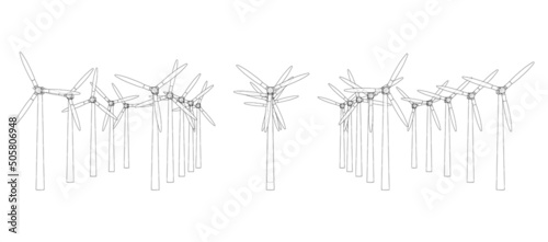 Wind turbines. Vector rendering of 3d