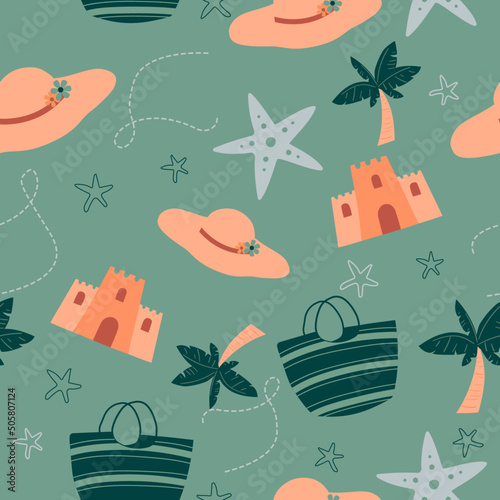 Green Tropical Beach Holiday Seamless Pattern 