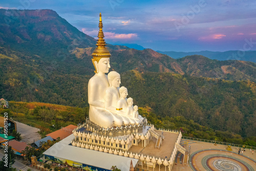Aerial view of Wat Phrathat Pha Sorn Kaew, white buddha temple in Phetchabun, Thailand