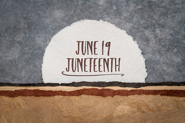 Juneteenth (June 19) rising sun abstract paper landscape – also known as Freedom Day, Jubilee Day, Liberation Day, and Emancipation Day
