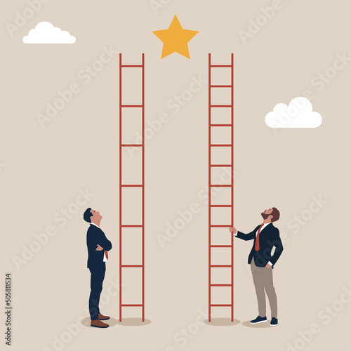 Business vector illustration of unfair competition between businessman, inequality or privilage in business concept photo