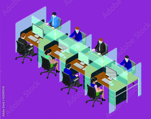 Glass Patriation for office table and workstation with acrylic style. The business model for coronavirus.
