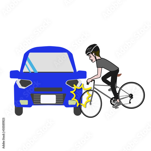 自転車と車の衝突事故のポップな線画のベクターイラスト