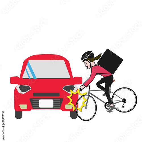 自転車と車の衝突事故のポップな線画のベクターイラスト