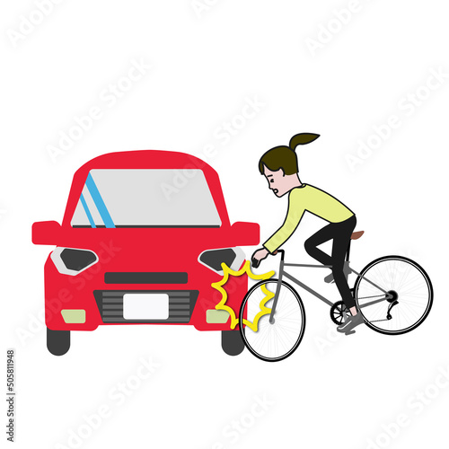 自転車と車の衝突事故のポップな線画のベクターイラスト