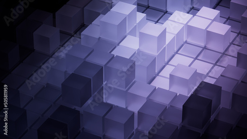 Lilac and Black, Translucent Cubes Perfectly Aligned to create a Modern Tech Background. 3D Render. photo