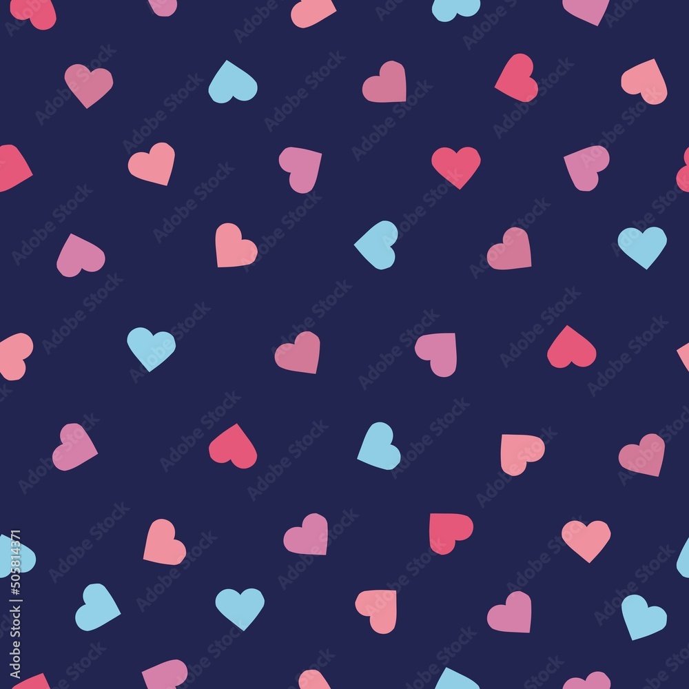 Simple abstract pattern. pink and blue hearts. dark blue background. Fashionable print for children's textiles, wallpaper and packaging.