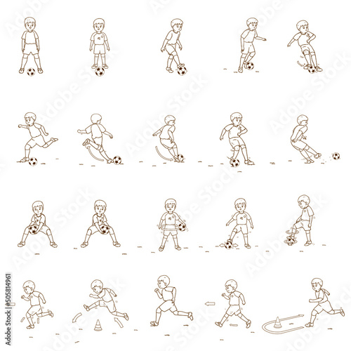 hand drawn alphabet teach children to play soccer outline vector