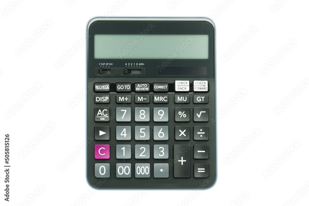 Office digital calculator with solar panels top view isolated on white background Office digital calculator with solar panels top view isolated on white background