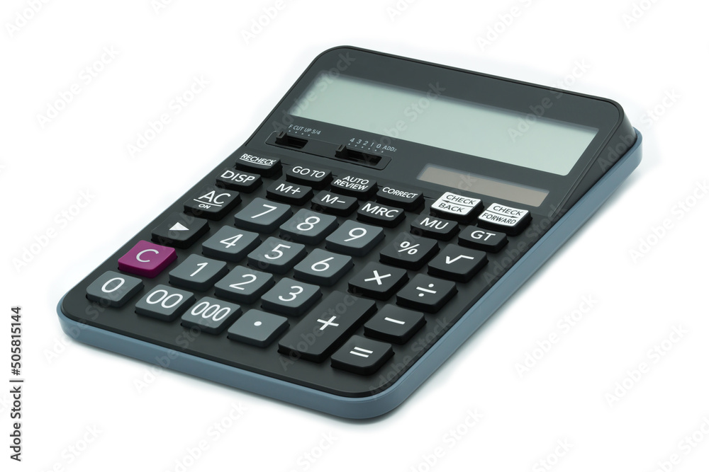 Office digital calculator with solar panels top view isolated on white background Office digital calculator with solar panels top view isolated on white background