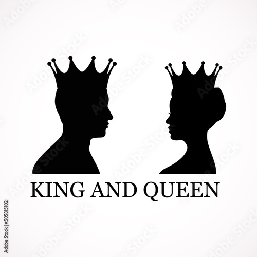 	
king and queen heads, king and queen face, black silhouette of king and queen. Royal family. Vector icons isolated on white