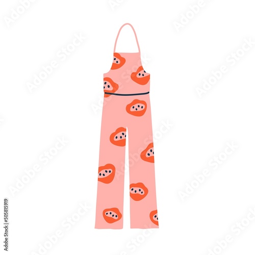 Summer fashion jumpsuit. Modern sleeveless clothes with one strap over neck a...