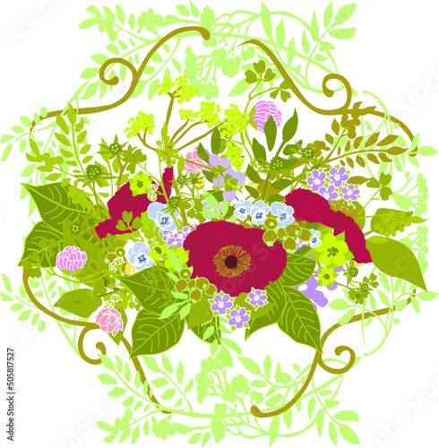 A beautiful spring bouquet with various wildflowers to use as decoration or patterns