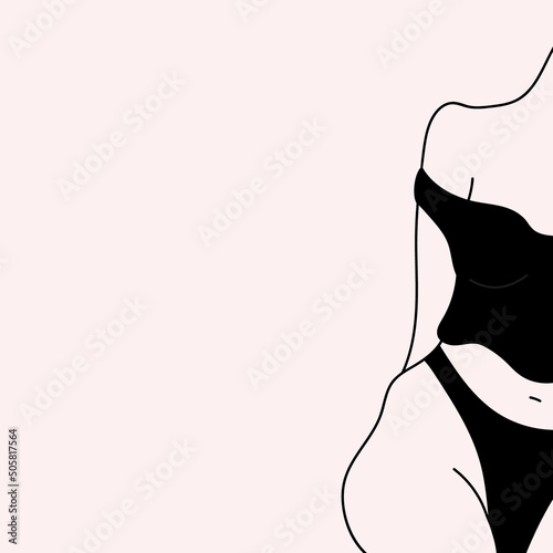 Vector female silhouette in lingerie. Abstract nude woman figure. Line art.Design for social media, card,poster.