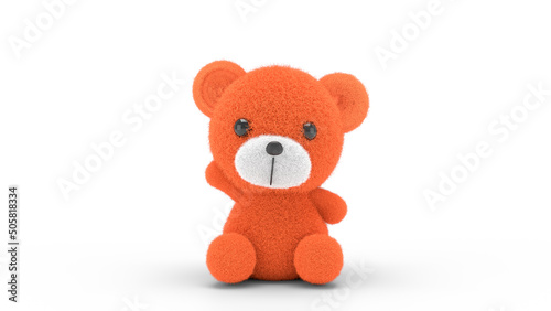 3d render illustration of a cute stuffed toy bear on white background.