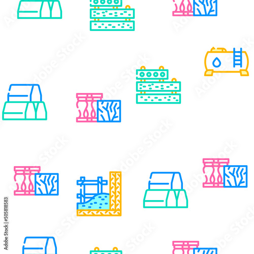 Building Material Vector Seamless Pattern Color Line Illustration