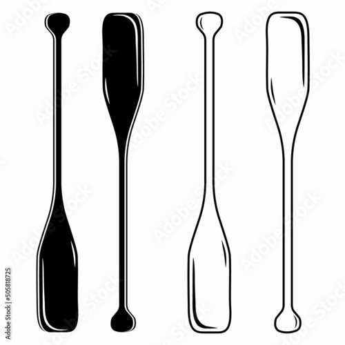 Wooden boat oars, icon set black stencil silhouette vector illustration on white background