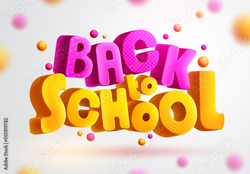 Back to school vector concept design. 3d Back to school typography text with colorful and playful pattern message for educational learning decoration. Vector illustration.
