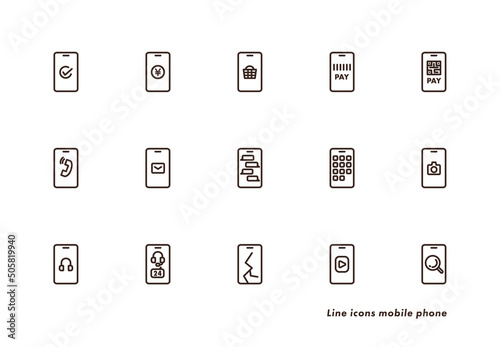 Mobile Phone line icons.