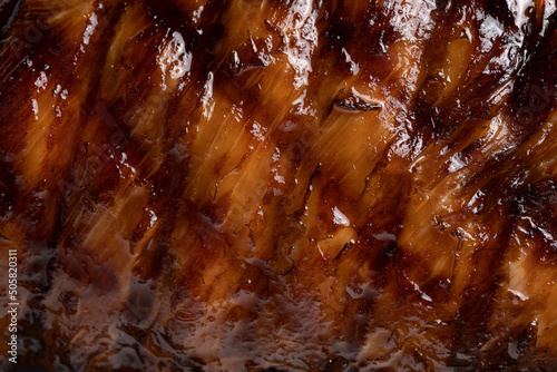 Macro texture of grilled steak, delicious juicy steak closeup, BBQ