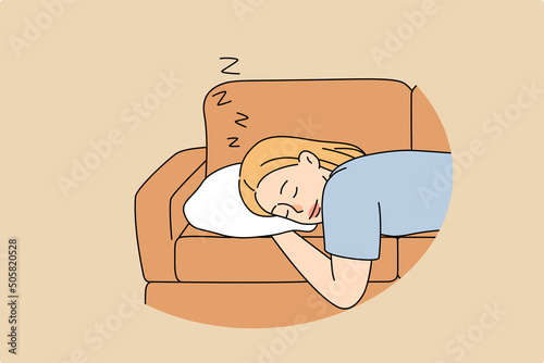 Tired woman sleeping on sofa at home 