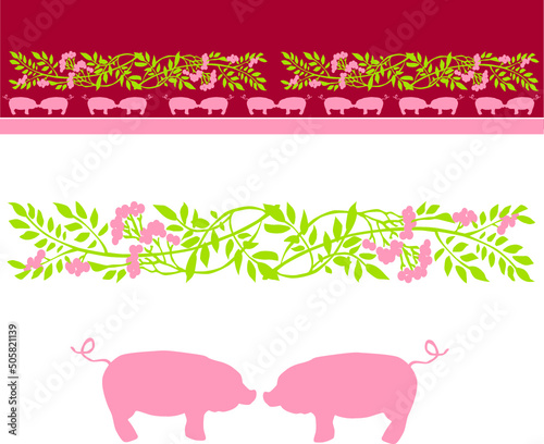 Christmas decoration with flowers and christmas pigs