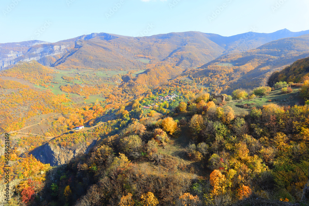 Landscape with mountains near Tatev Monastery in Armenia	