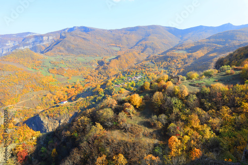 Landscape with mountains near Tatev Monastery in Armenia 