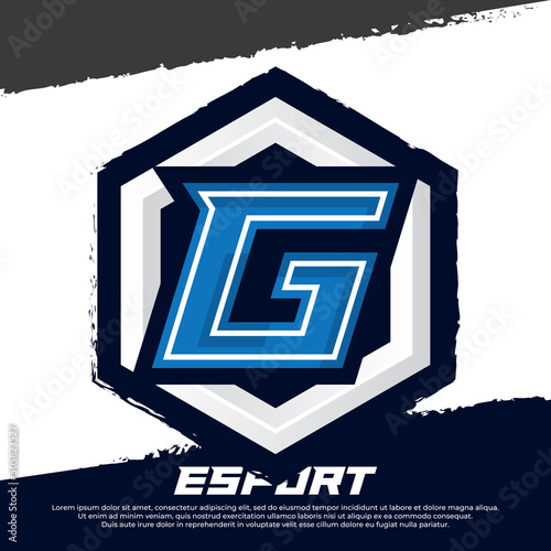 Letter initial G gamer logo design, esport logo design illustration with shield badge for luxury
