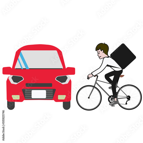 自転車と車の衝突事故のポップな線画のベクターイラスト
