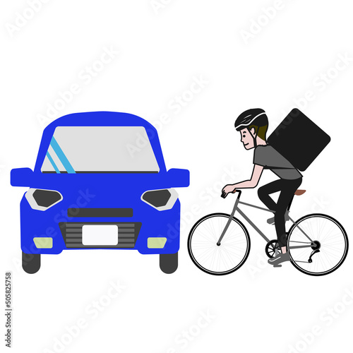 自転車と車の衝突事故のポップな線画のベクターイラスト