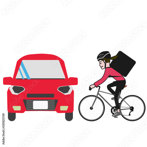自転車と車の衝突事故のポップな線画のベクターイラスト