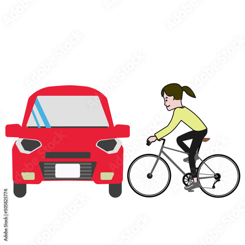 自転車と車の衝突事故のポップな線画のベクターイラスト