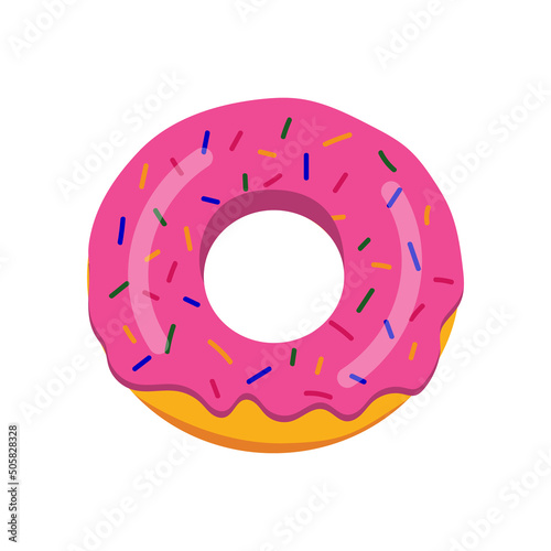 Illustration of a delicious doughnut with pink glaze, vector on a white background.